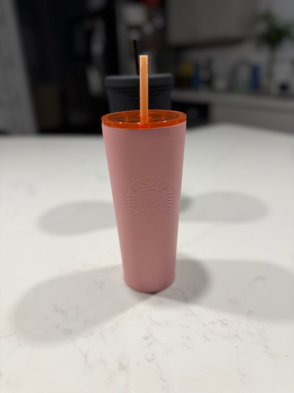 Starbucks Matte Rose Pink Tumbler with Translucent Orange Lid